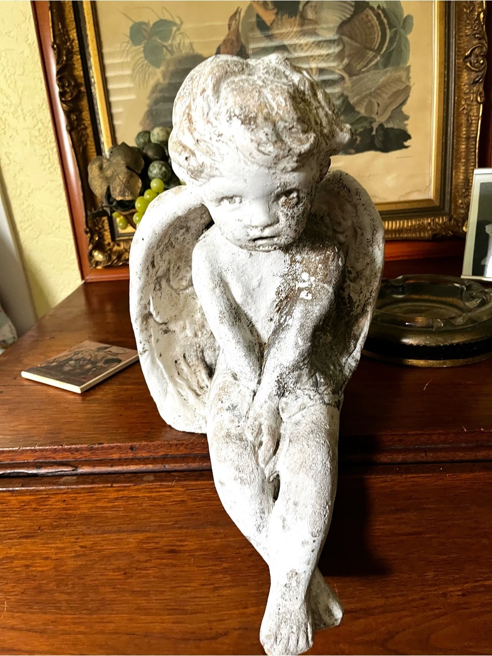 Vintage Cement Garden Angel Cherub 15 Ins Tall